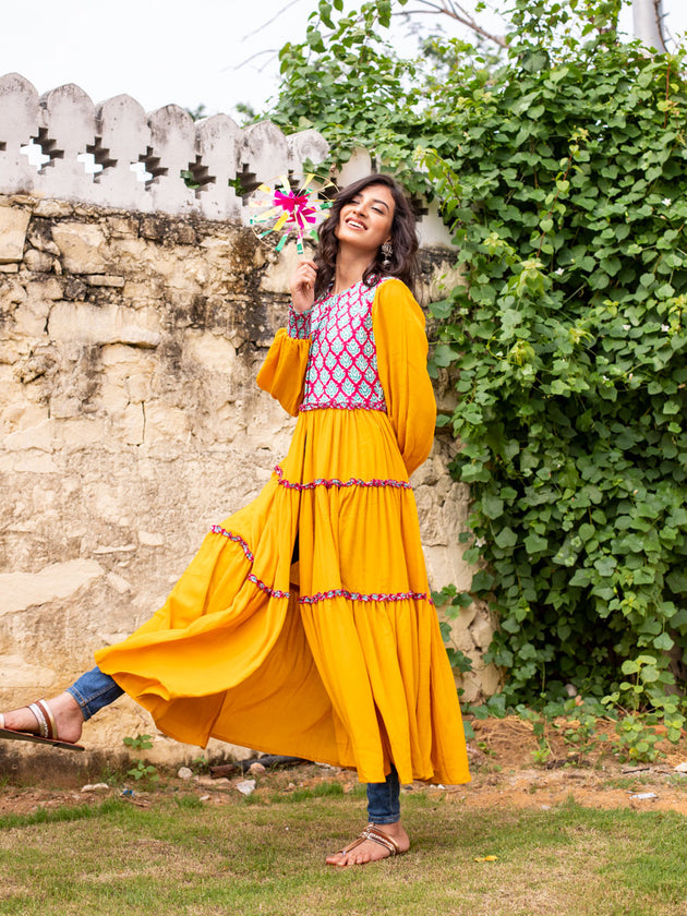 Indian Marigold Quilted Anarkali Jacket Dress - Pinklay
