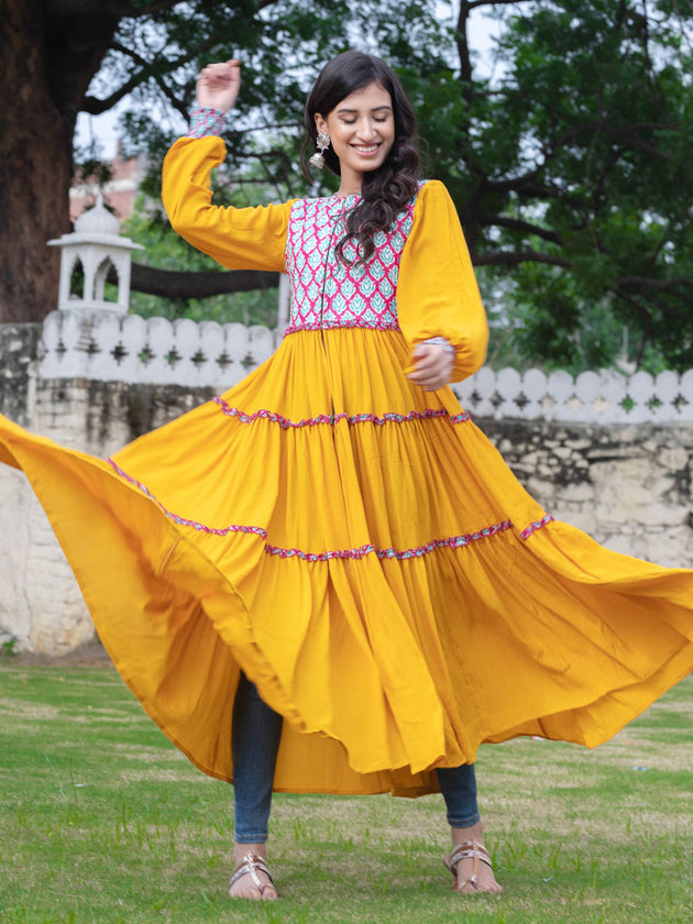 Indian Marigold Quilted Anarkali Jacket Dress - Pinklay