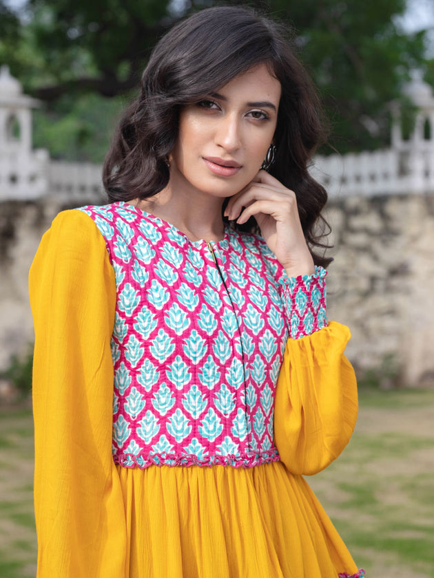 Indian Marigold Quilted Anarkali Jacket Dress - Pinklay