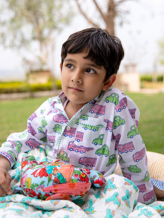 Vroom Vroom Organic Cotton Top & Pyjama Set - Pinklay