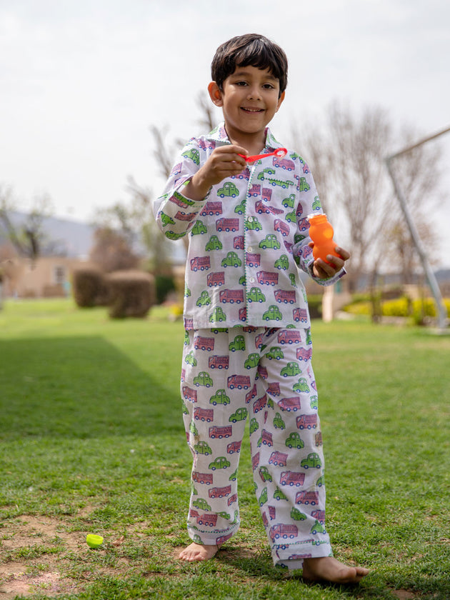 Vroom Vroom Organic Cotton Top & Pyjama Set - Pinklay