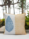 Indigo Mustard Block Printed Cotton Cushion Cover - 16 Inch - Pinklay