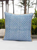 Indigo Mustard Block Printed Cotton Cushion Cover - 16 Inch - Pinklay