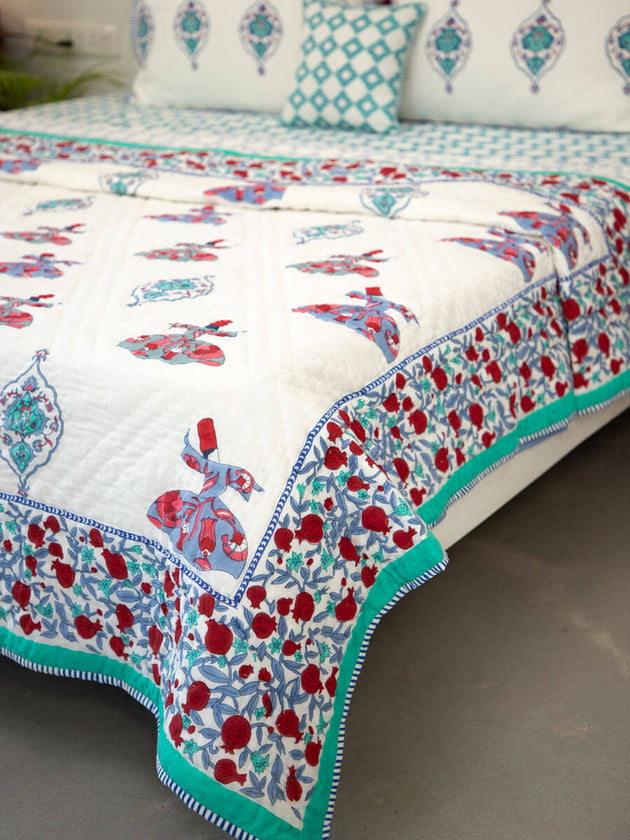 Mahtab Whirling Dervish Block Printed Cotton Quilt - Pinklay
