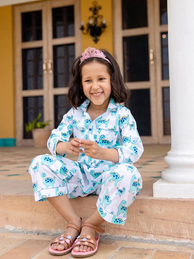 Dino Organic Cotton Top & Pyjama Set - Pinklay