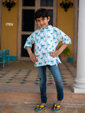 Dino Shirt Kurta with Roll Up Sleeves (Short Kurta) - Pinklay