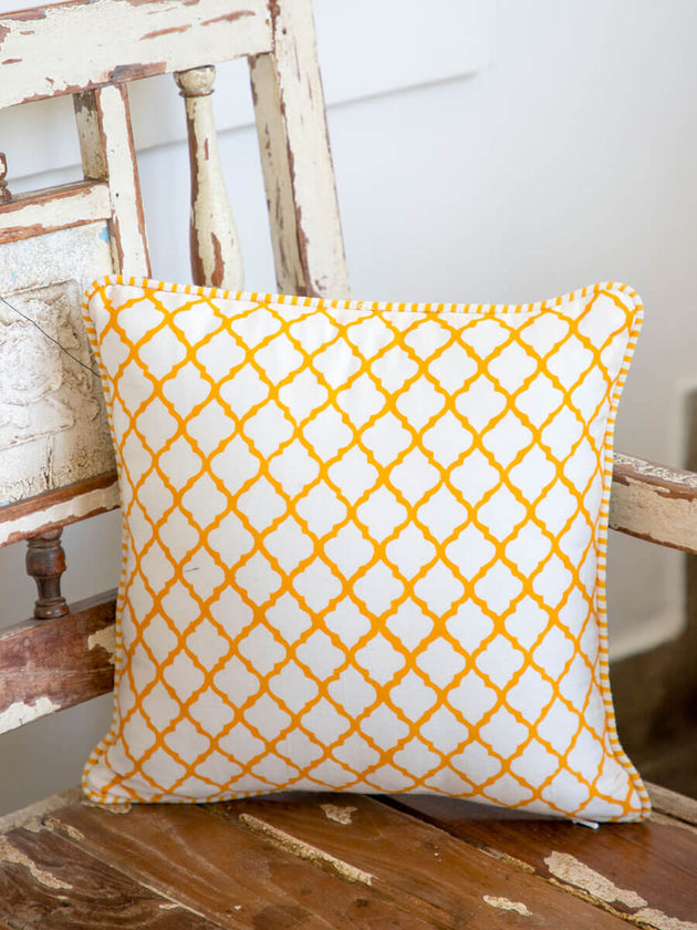 Dragonfly Block Printed Cotton Cushion Cover - 12 Inch - Pinklay