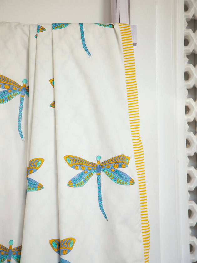 Dragonfly Block Printed Muslin Dohar- Pinklay