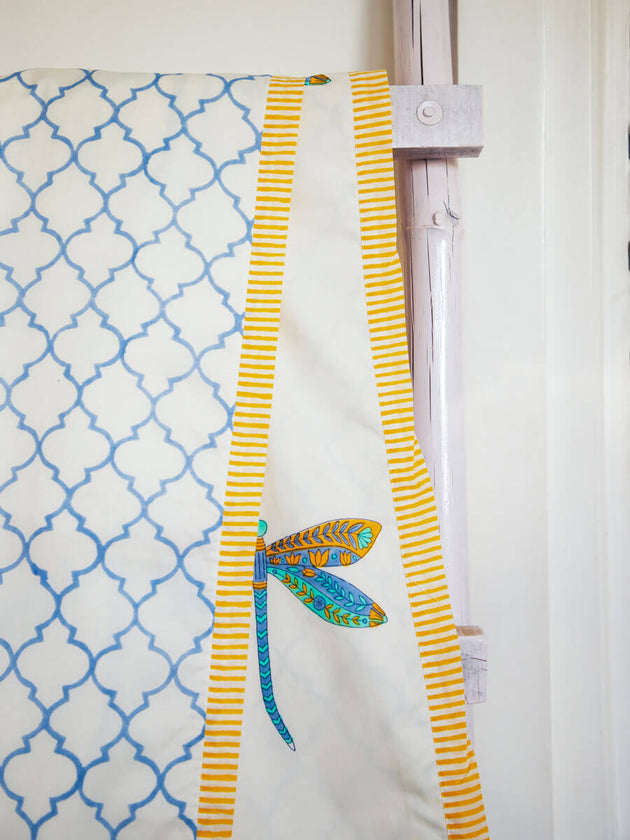 Dragonfly Block Printed Muslin Dohar- Pinklay