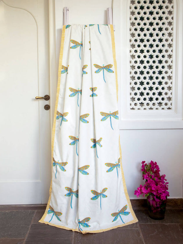 Dragonfly Block Printed Muslin Dohar- Pinklay