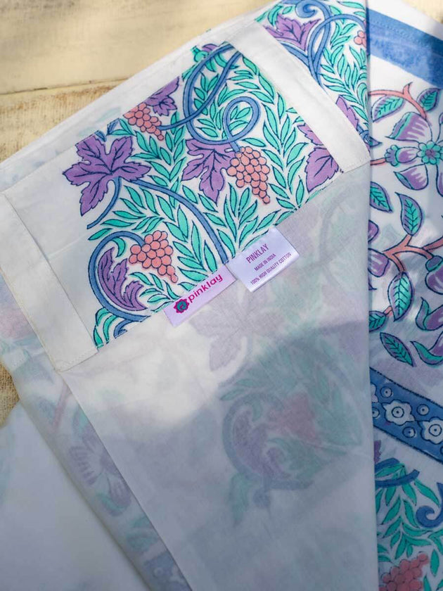 Fields of Lavender Block Printed Cotton Curtain - Pinklay