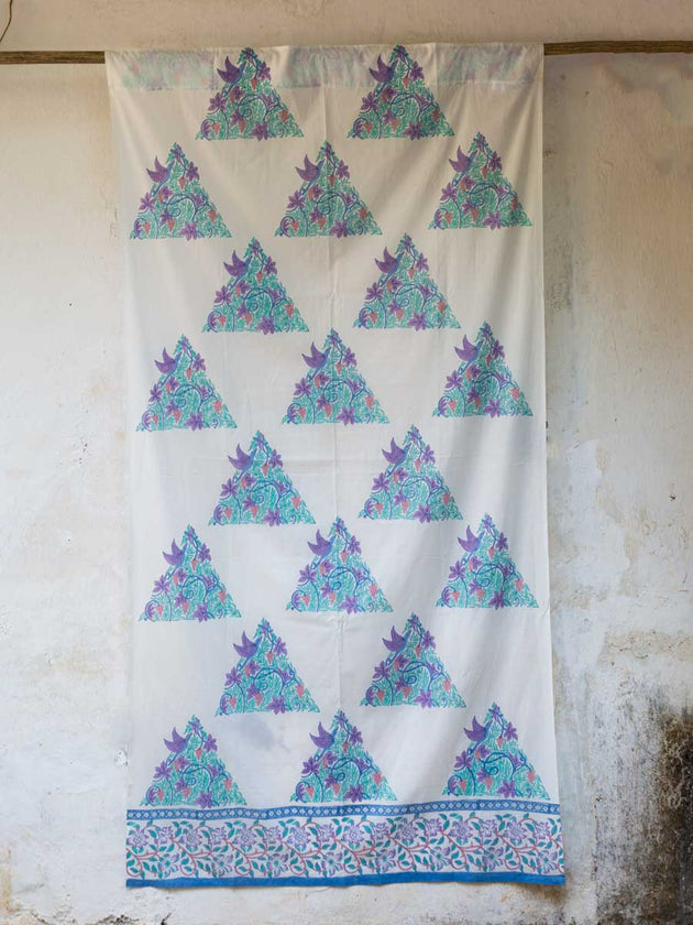 Fields of Lavender Block Printed Cotton Curtain - Pinklay