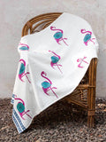 Flamingo Block Printed Waffle Bath Towel - Pinklay