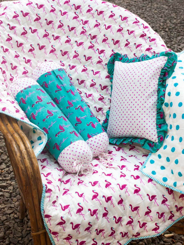 Flamingo GOTS Certified Organic Cotton Cot Bedding Set of 5 - Pinklay