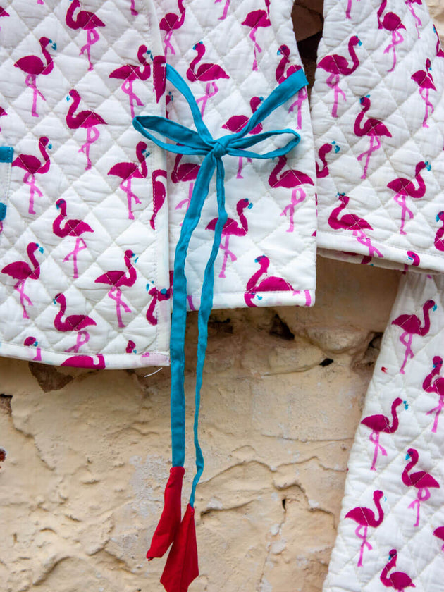 Flamingo Quilted Organic Cotton Angrakha Set - Pinklay