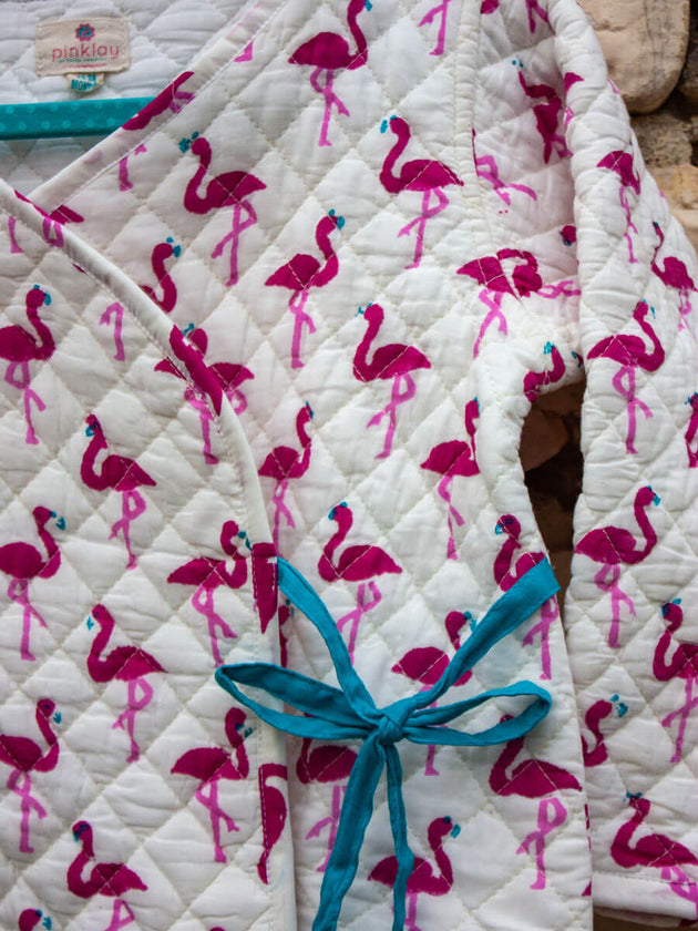 Flamingo Quilted Organic Cotton Angrakha Set - Pinklay