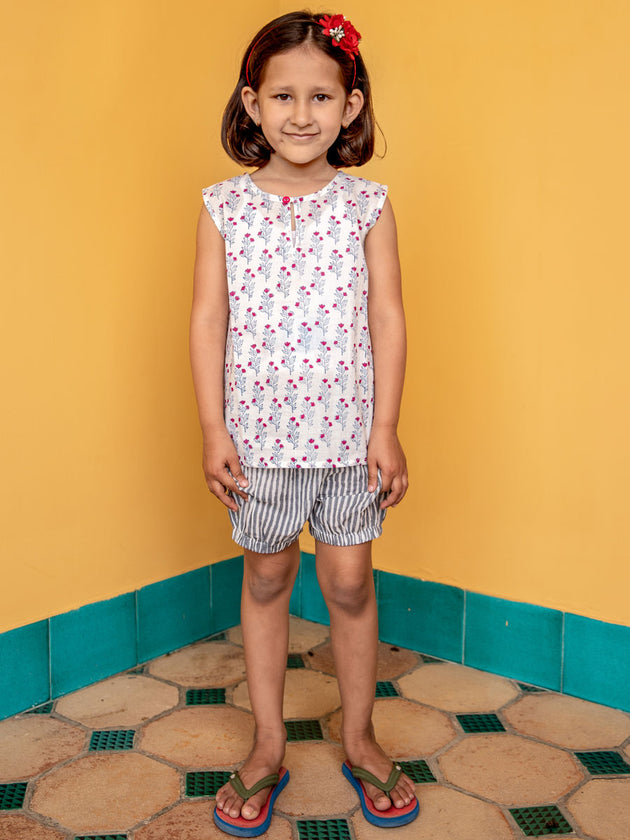 Spring Bloom Organic Cotton Top & Shorts Set - Pinklay