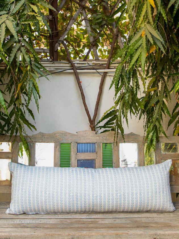Fruits of Paradise Block Printed Cotton Cushion Cover - 16 X 48 Inch - Pinklay