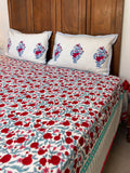 Fruit of Paradise Block Printed Cotton Bedsheet - Pinklay