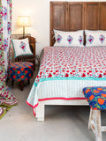 Fruit of Paradise Block Printed Cotton Bedsheet - Pinklay