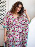 Fruits of Paradise Hand Block Print Cotton Kaftan - Pinklay