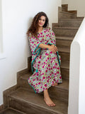 Fruits of Paradise Hand Block Print Cotton Kaftan - Pinklay
