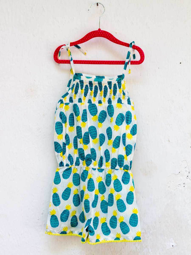 Ananaas Organic Cotton Jumpsuit with Pompoms - Pinklay