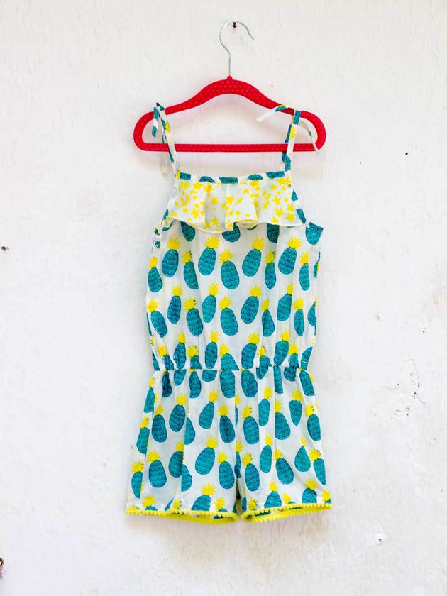 Ananaas Organic Cotton Jumpsuit with Pompoms - Pinklay