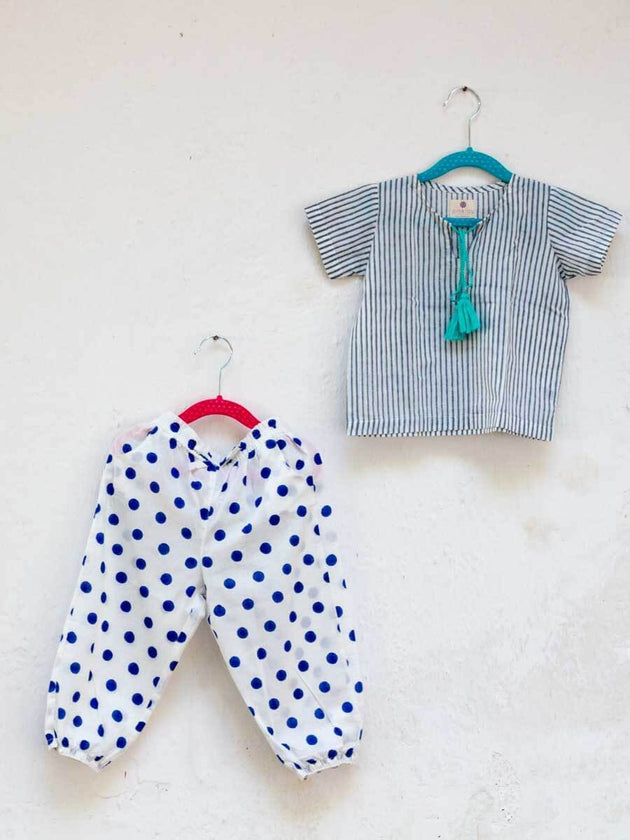 Blue Polka Organic Cotton Comfort Pants - Pinklay
