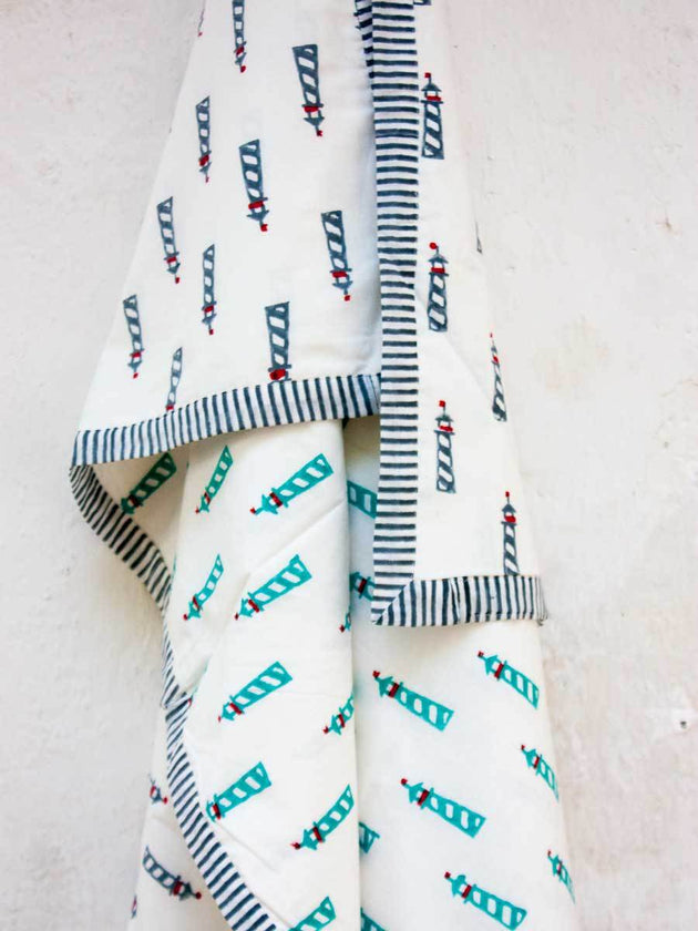 Turquoise Lighthouse Organic Cotton Dohar for Infants - Pinklay