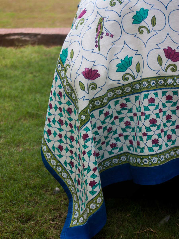 Lotus Jaal Block Printed Cotton Bedsheet - Pinklay