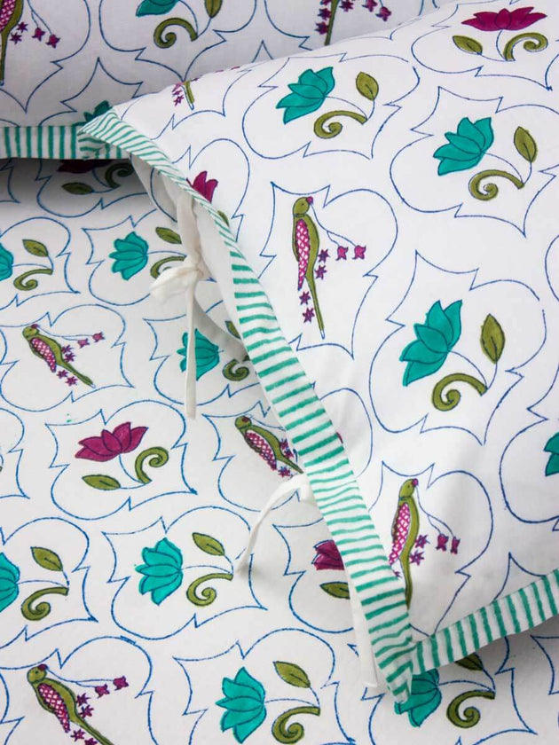 Lotus Jaal Block Printed Cotton Bedsheet - Pinklay