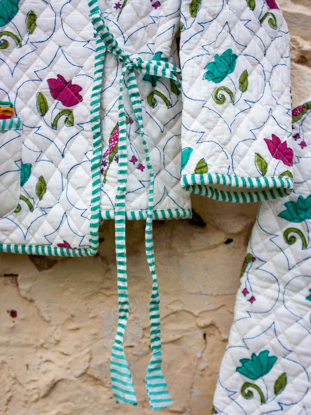 Lotus Jaal Quilted Organic Cotton Angrakha Set - Pinklay