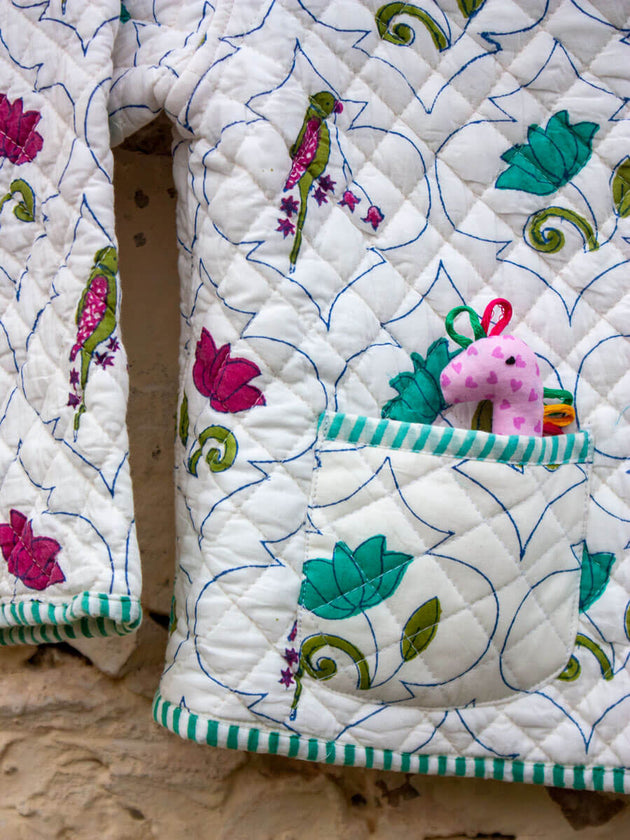 Lotus Jaal Quilted Organic Cotton Angrakha Set - Pinklay