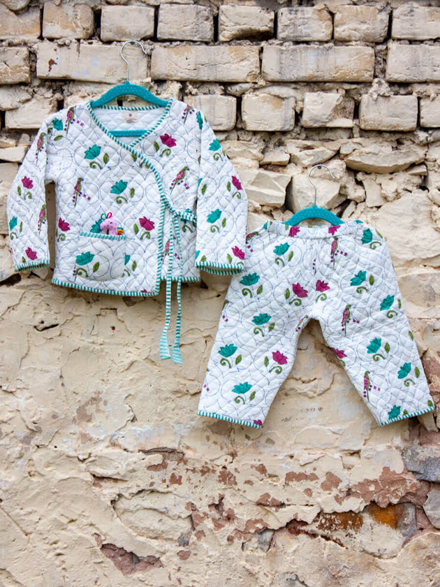 Lotus Jaal Quilted Organic Cotton Angrakha Set - Pinklay