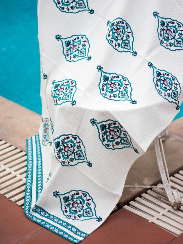 Mahtab Handblock Print Cotton Bath Towel - Pinklay
