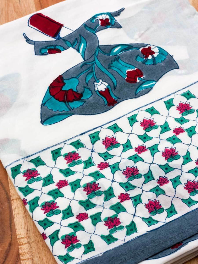 Mahtab Whirling Dervish Block Printed Cotton Curtain - Pinklay