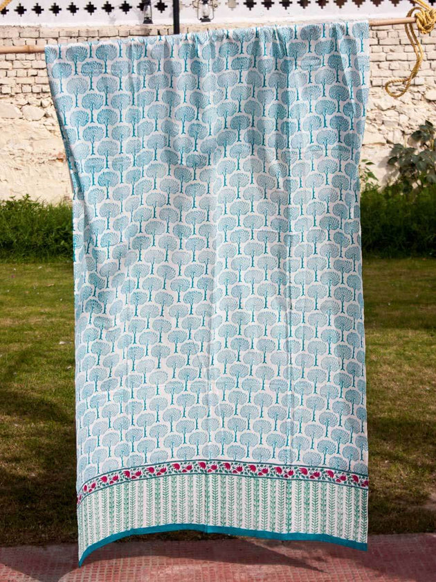 Mahtab Garden Block Printed Cotton Curtain - Pinklay