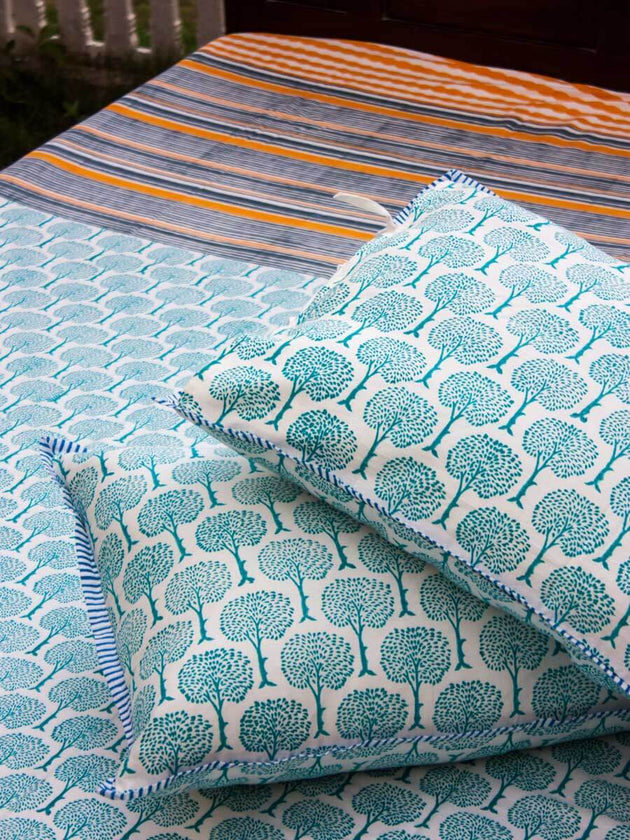 Mahtab Garden Block Printed Cotton Bedsheet - Pinklay