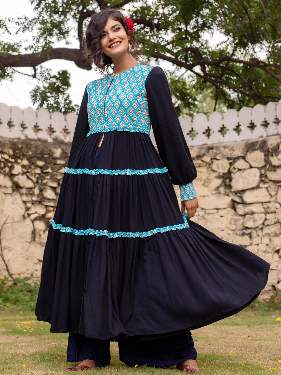 Buy Ombre Shaded Long Jacket Anarkali Online - AD Singh