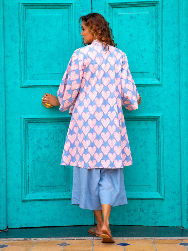Misty Morning Hand Block Print Waterfall Reversible Shrug - Pinklay