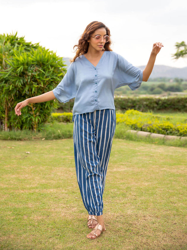 Grey Winter Modal Silk Short Top & Lantern Pants Set - Pinklay