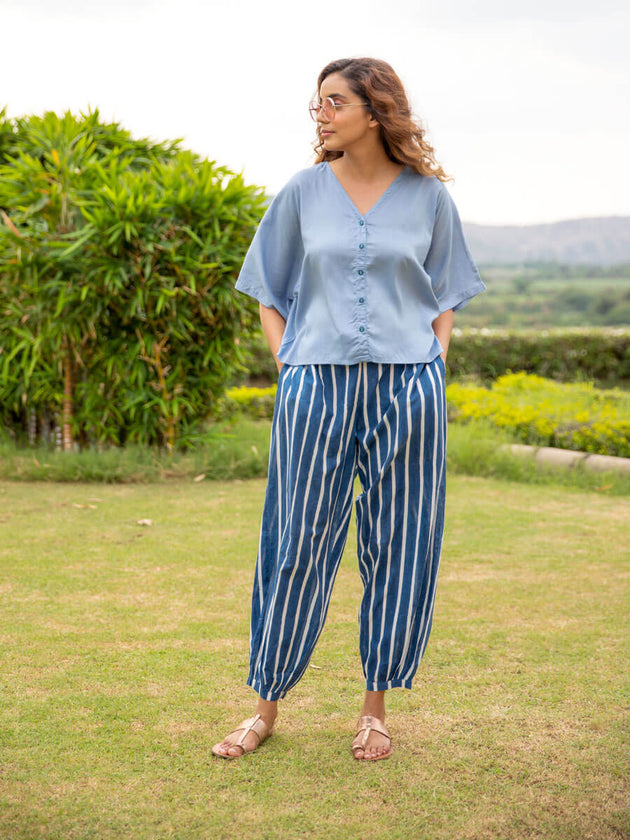 Grey Winter Modal Silk Short Top & Lantern Pants Set - Pinklay