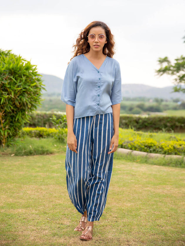 Grey Winter Modal Silk Short Top & Lantern Pants Set - Pinklay