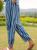 Midnight Stripes Cotton Slub Lantern Pants - Pinklay