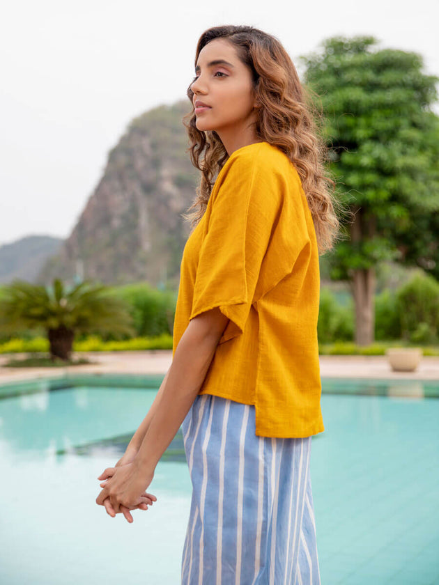 Mustard Cotton Slub Short Top - Pinklay