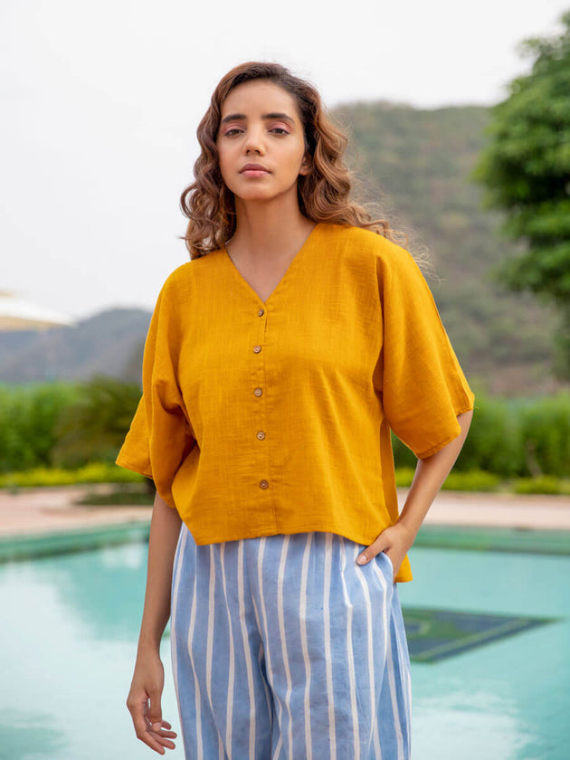 Mustard Cotton Slub Short Top - Pinklay