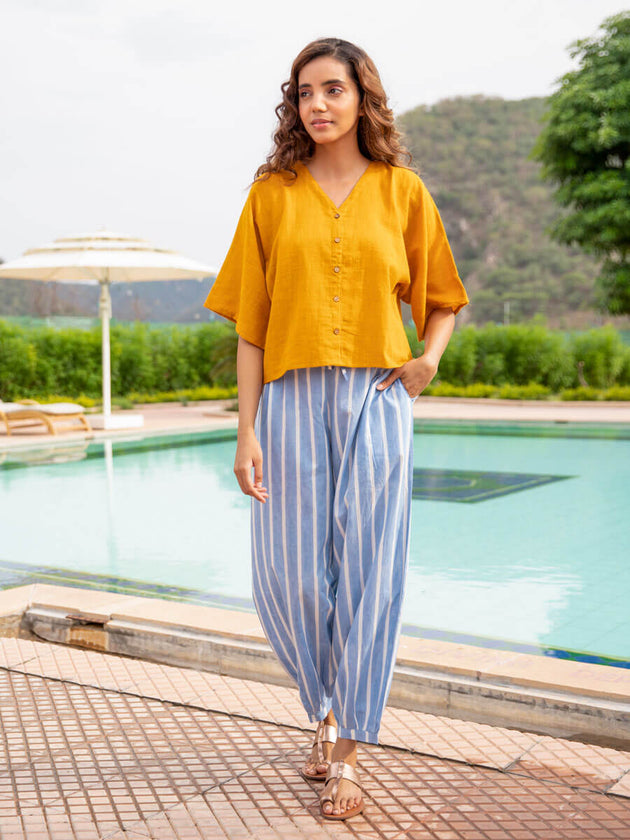 Mustard Cotton Slub Short Top - Pinklay