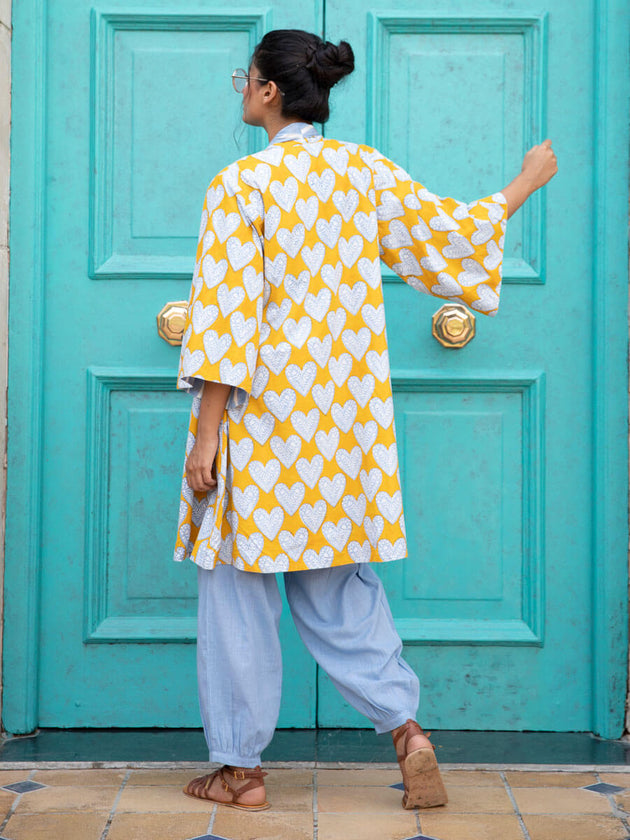 Mustard Fields Hand Block Print Waterfall Reversible Shrug - Pinklay