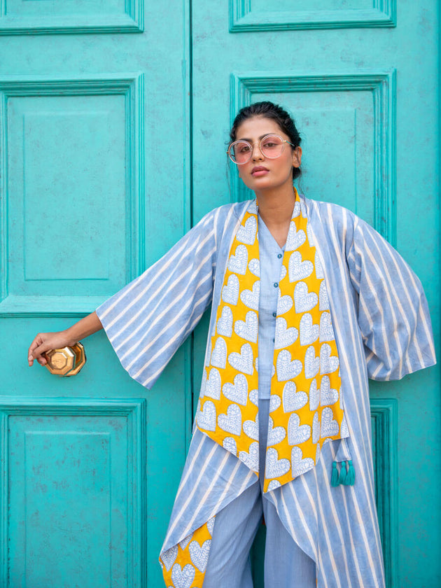 Mustard Fields Hand Block Print Waterfall Reversible Shrug - Pinklay